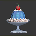 Blue Jelly Dessert With White Cream Topping And Cherry On Star Shaped Plate