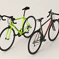 Two Modern Road Bicycles Bright Green and Dark Green with Red Accents Black Handlebars Seats