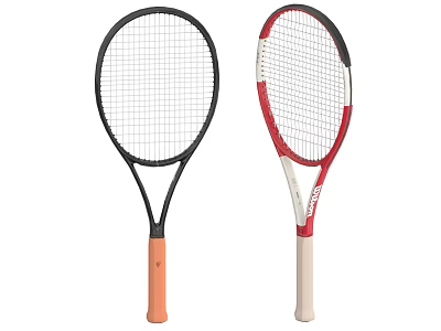 Two Professional Tennis Rackets Black Red White Orange Handles Babolat Sports Equipment 3d model