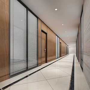 Modern aisle office walkway glass gaoge 3d model