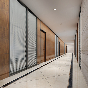 Modern aisle office walkway glass gaoge 3d model