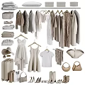 Stylish Neutral Tones Clothes Collection With Dresses T Shirts Coats Hats Bags And Suitcases