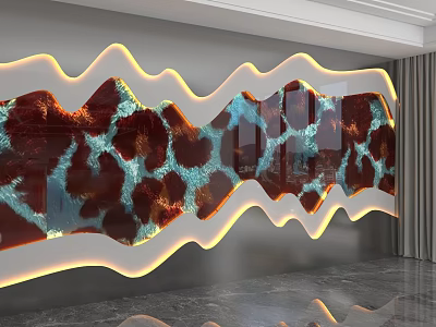 Modern Luxury Wavy Background Wall With LED Strip Lights And Glass Marble Texture 3d model