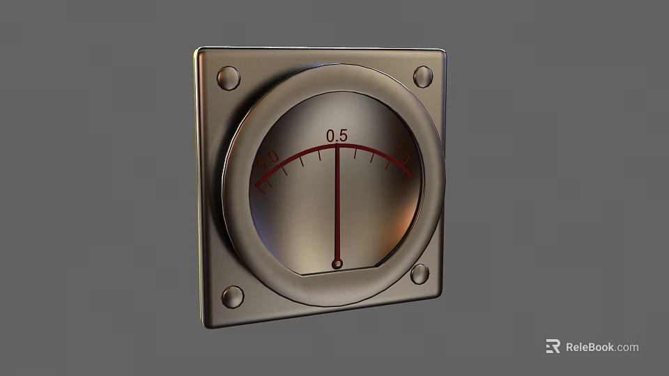 Industrial Equipment Analog Gauge with Round Dial Red Pointer Metal Square Frame Screw Fastening 3d model 