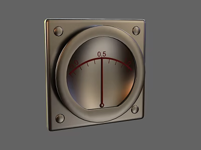 Industrial Equipment Analog Gauge with Round Dial Red Pointer Metal Square Frame Screw Fastening 3d model