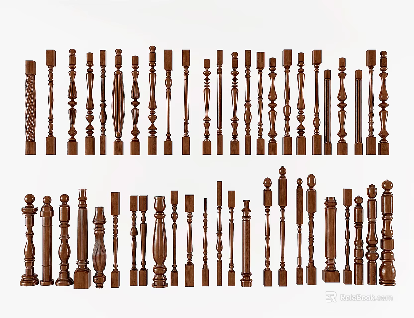 Wooden Balusters With Various Classic And Modern Designs For Staircase Balcony Decor 3d model 