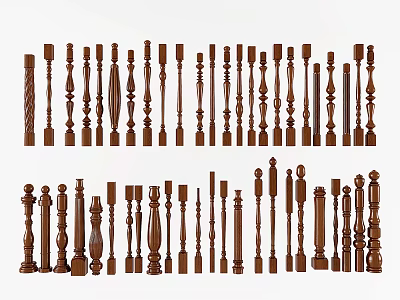 Wooden Balusters With Various Classic And Modern Designs For Staircase Balcony Decor 3d model