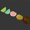 Fresh Green And Yellow Melon With Whole Fruit And Sliced Pieces On Gray Background