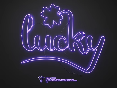 Purple Neon Light Combination With Lucky Text And Flower Design On Black Background 3d model