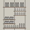Various Bottles Arranged On Wooden Shelves With Different Styles And Sizes