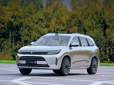 Modern Silver SUV with Sleek Exterior Design Front Grille and Headlights in Green Trees Setting 3d model