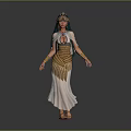 Egyptian Style Female Character With Golden Headdress Long Blue Hair White Dress Golden Bracelets And Sandals