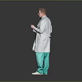 Game Movie Doctor Character Wearing White Coat And Green Scrubs Holding Stethoscope Against Gray Background