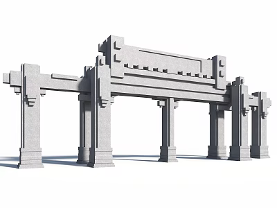 Traditional Chinese Ancient Stone Memorial Archway With Multiple Pillars And Beams 3d model
