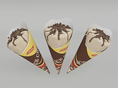 Delicious Vanilla Ice Cream Cones In Wrapper With Chocolate Drizzle And Crunchy Chips 3d model
