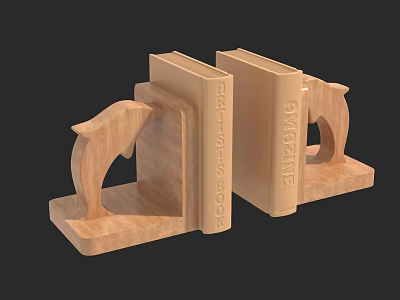 Wooden Sculpted Bookends With Dolphin Shape And Artistic Design Details 3d model