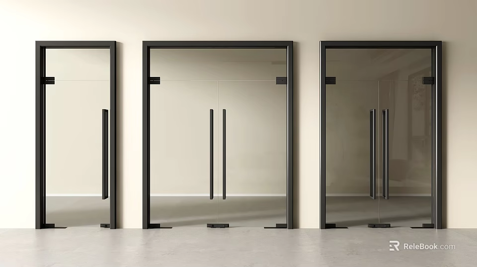 Modern Double Doors with Glass Panels Black Frames White Wall Gray Floor Interior 3d model 