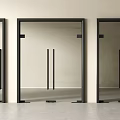 Modern Double Doors with Glass Panels Black Frames White Wall Gray Floor Interior