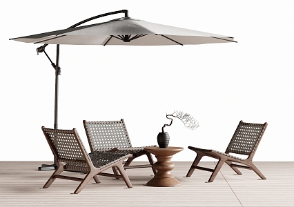 Outdoor Leisure Chair Outdoor Table and Chair Rattan Chair Sunshade 3d model