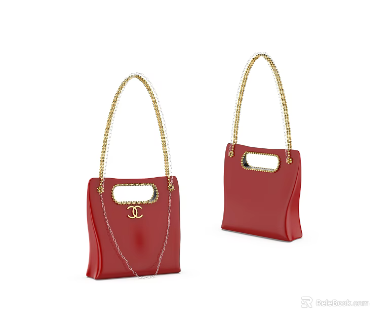 Two Stylish Red Handbags With Gold Chain Handles And Classic Logo Design 3d model 
