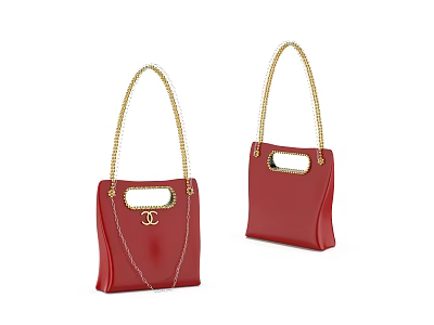 Two Stylish Red Handbags With Gold Chain Handles And Classic Logo Design 3d model