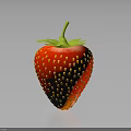 Vibrant Red Fresh Strawberry With Green Leaves And Yellow Seeds On Black Surface