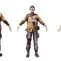 Man in Tactical Military Gear with Backpack Vest Camouflage Pants and Boots Three Angle View