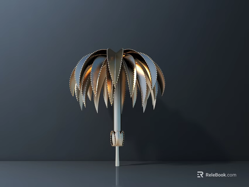 Modern Metal Sculpture Carving With Umbrella Shaped Leaf Like Design And Stand 3d model 