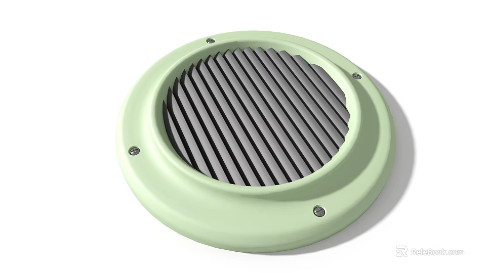 Round Industrial Equipment With Light Green Housing And Gray Grille For Ventilation 3d model 