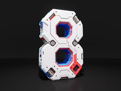3D Typography Mechanical Number 8 Design White With Blue Red Metallic Details 3d model
