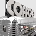 Building Blocks Coffee Cart With Large Coffee Sign Gray Body Wheels And Old Fashioned Signs