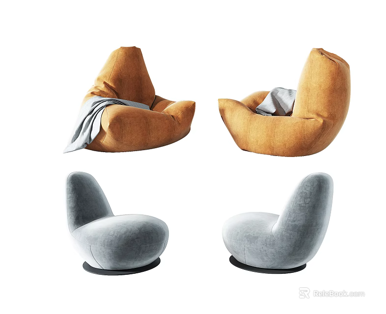 Lazy Sofa Different Styles in Orange and Gray Plush Comfortable Design 3d model