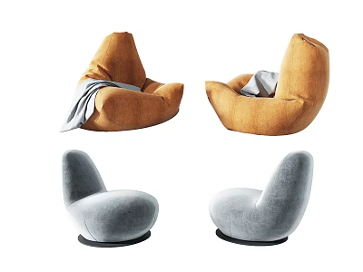 Lazy Sofa Different Styles in Orange and Gray Plush Comfortable Design 3d model