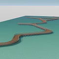 Winding Scenic Wooden Boardwalk Bridge Extending Over Turquoise Water Surface