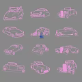 Hand Drawn Black White Car Wall Decor Featuring Various Vehicle Designs