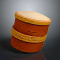 Traditional Handmade Drum Shaped Orange Birch Container With Yellow Decorative Bands