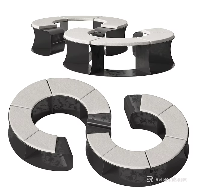 Modern Outdoor Chairs With Circular Modular Stone Seating Design For Patio 3d model 