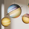 Colorful Planet Shaped Pendant Lights With Rings Hanging In Modern Interior
