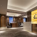 Modern Public Office Space with Workstations Computers Wooden Walls and Manager Reception Area