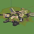 Outdoor Children's Playground With Slides Climbing Structures Sand Pits And Lush Greenery