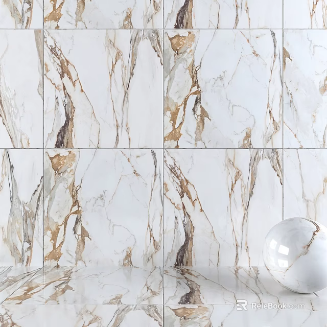 Modern Marble Wall Panels With Golden Veins And Spherical Decor 3d model