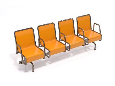 Orange Metal Frame Stools With Armrests Arranged In a Row For Waiting Area 3d model