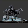 Decorative Running Horses Sculpture With Books And Red Particles On Base