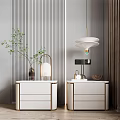 Modern White Bedside Tables With Gold Accents Table Lamps Green Plant And Pendant Lamp
