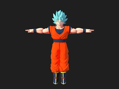 Anime Game Character With Blue Hair Orange Outfit Muscular Build Arms Outstretched 3d model