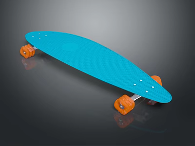 Stylish Blue Skateboard With Orange Wheels And Smooth Deck Surface Design 3d model