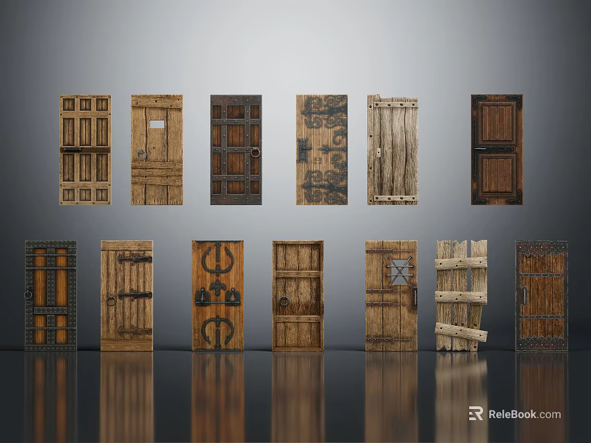 Classic Wooden Hinged Doors With Various Retro Designs And Decorative Panels For Home 3d model 