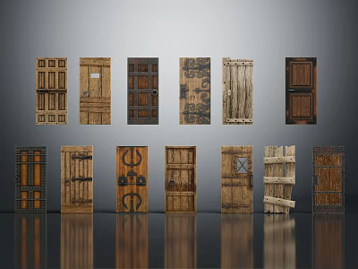Classic Wooden Hinged Doors With Various Retro Designs And Decorative Panels For Home 3d model