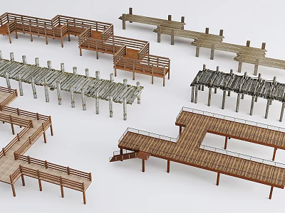 Modern plank road wooden plank road wooden bridge 3d model