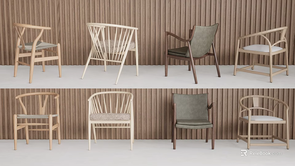 Various Modern Leisure Chairs With Wooden Frames And Woven Fabric Seats 3d model 